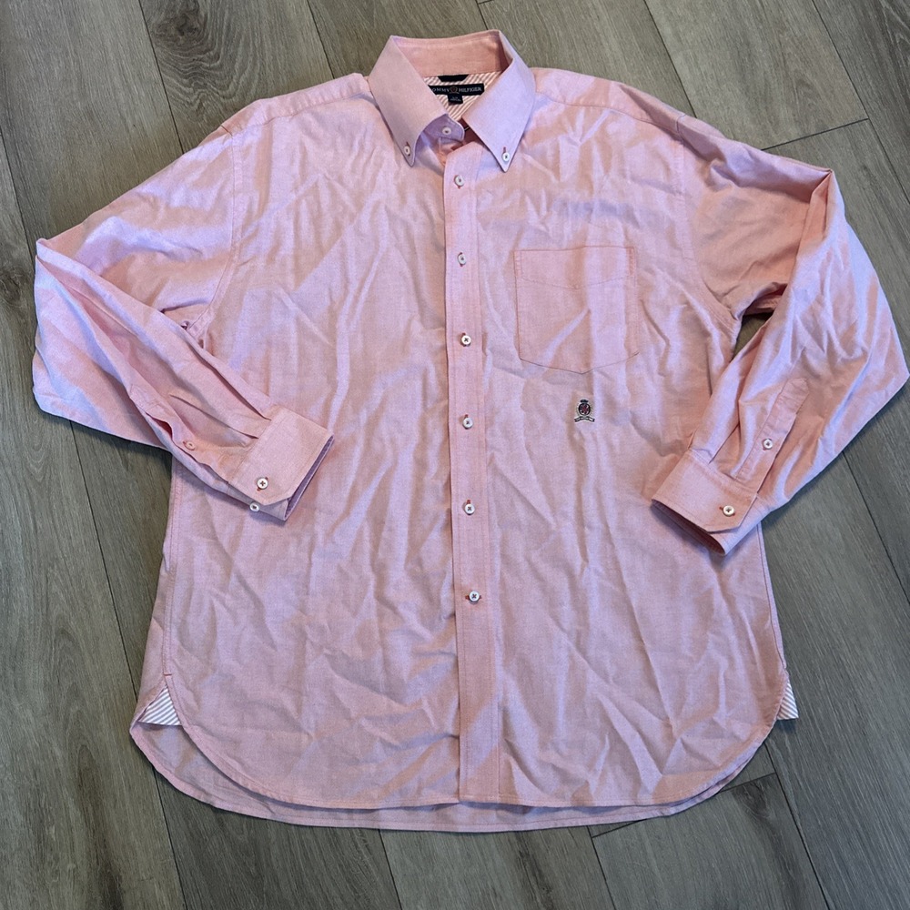 Tommy Hilfiger Original Oxford Men's Size Large Button Down‎ Shirt Pocket Logo